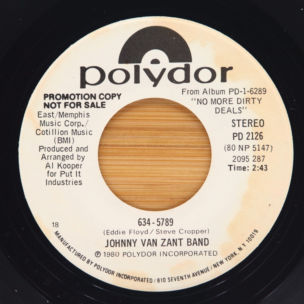 JOHNNY VAN ZANT BAND - 634-5789 - ROCK POP 45 PROMO POLYDOR